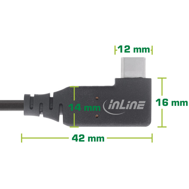 InLine® USB4-kabel, USB-C, haaks aan één kant, PD 240W, 8K60Hz, TPE, zwart, 0,5m