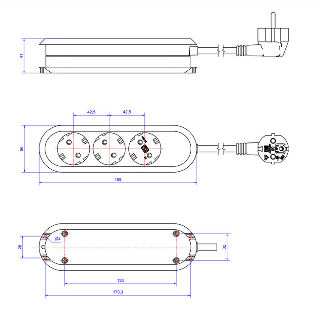 BACHMANN SMART 3x geaard contact 2x USB oplader, 5VDC 3,1 A  , wit