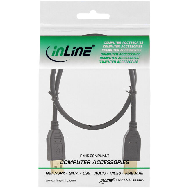 InLine® USB 2.0 kabel, A naar A, zwart, gouden contacten, 2m
