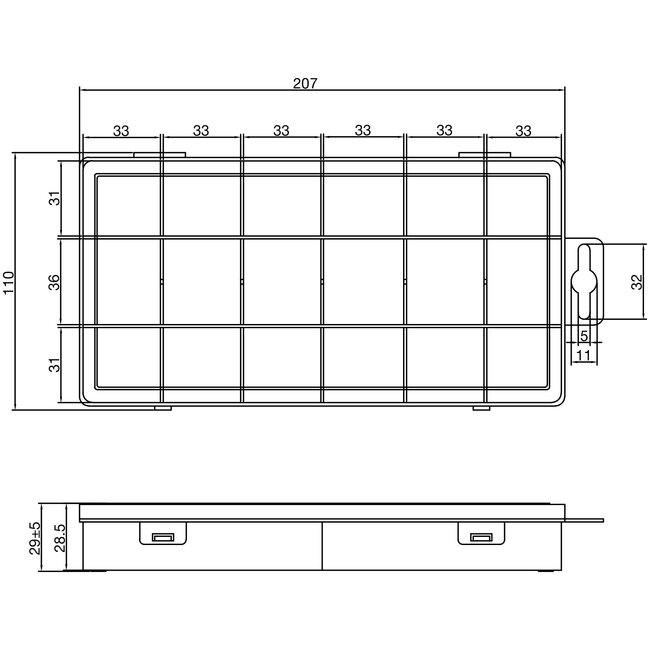 InLine® Kleine onderdelenbak, 18 compartimenten, afmetingen: 207x110x27mm