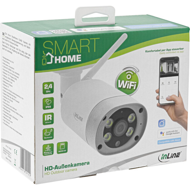 InLine® SmartHome HD WLAN-buitencamera met LED, IP66