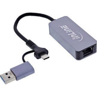 InLine InLine® USB 3.2 naar 5 Gb/s netwerkadapter, USB-C+USB-A adapter naar RJ45