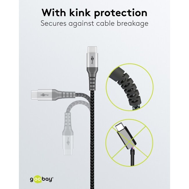 Goobay USB-C kabel | USB2.0 | PD 60W | nylon | 0,50 meter