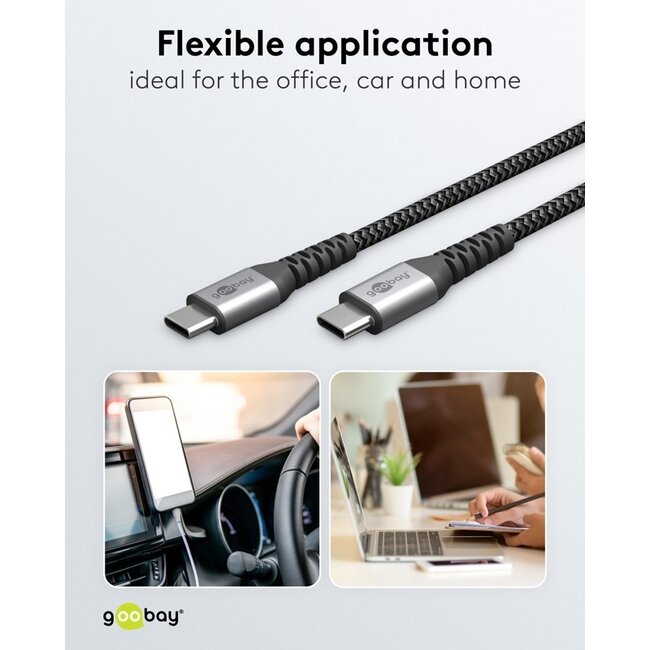 Goobay USB-C kabel | USB2.0 | PD 60W | nylon | 0,50 meter