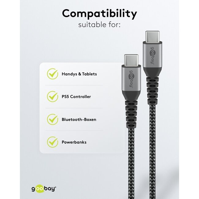 Goobay USB-C kabel | USB2.0 | PD 60W | nylon | 0,50 meter