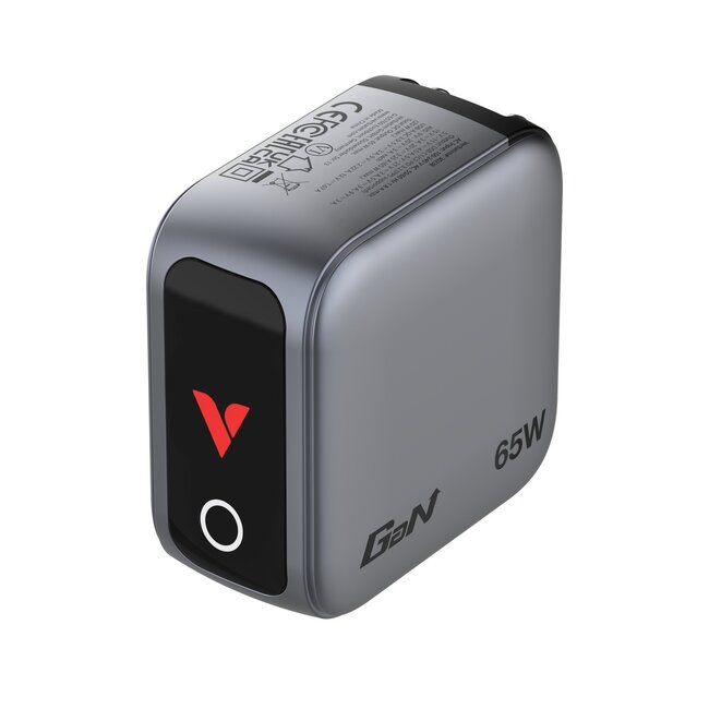 Verbatim USB lader met display | 2x USB-C PD en 1x USB-A QC | incl. USB-C kabel | GaN | 65W | grijs