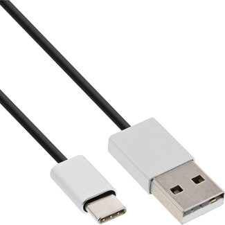 InLine InLine® USB 2.0 kabel, USB-C male naar A male, zwart/aluminium, flexibel, 1,5m