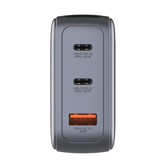 Verbatim USB lader met display | 2x USB-C PD en 1x USB-A QC | incl. USB-C kabel | GaN | 100W | grijs