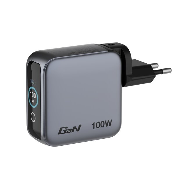 Verbatim USB lader met display | 2x USB-C PD en 1x USB-A QC | incl. USB-C kabel | GaN | 100W | grijs