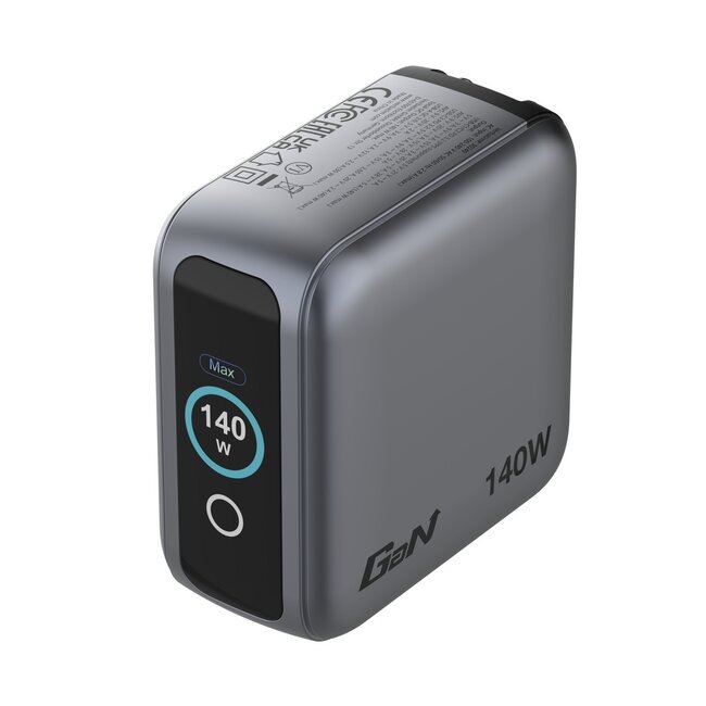Verbatim USB lader met display | 3x USB-C PD en 1x USB-A QC | incl. USB-C kabel | GaN | 140W | grijs