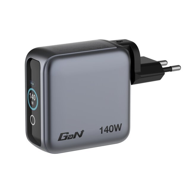 Verbatim USB lader met display | 3x USB-C PD en 1x USB-A QC | incl. USB-C kabel | GaN | 140W | grijs