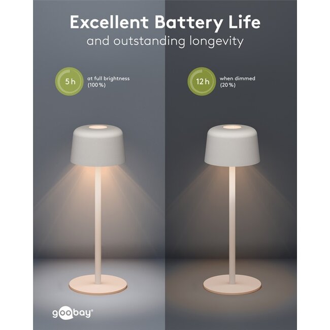 Goobay LED-tafellamp | 25 cm hoog | warm wit | dimbaar | oplaadbaar (USB-C) | wit | IP44
