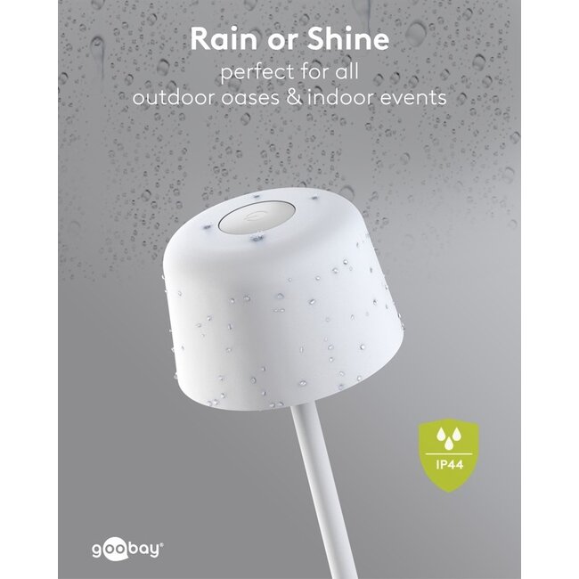 Goobay LED-tafellamp | 25 cm hoog | warm wit | dimbaar | oplaadbaar (USB-C) | wit | IP44