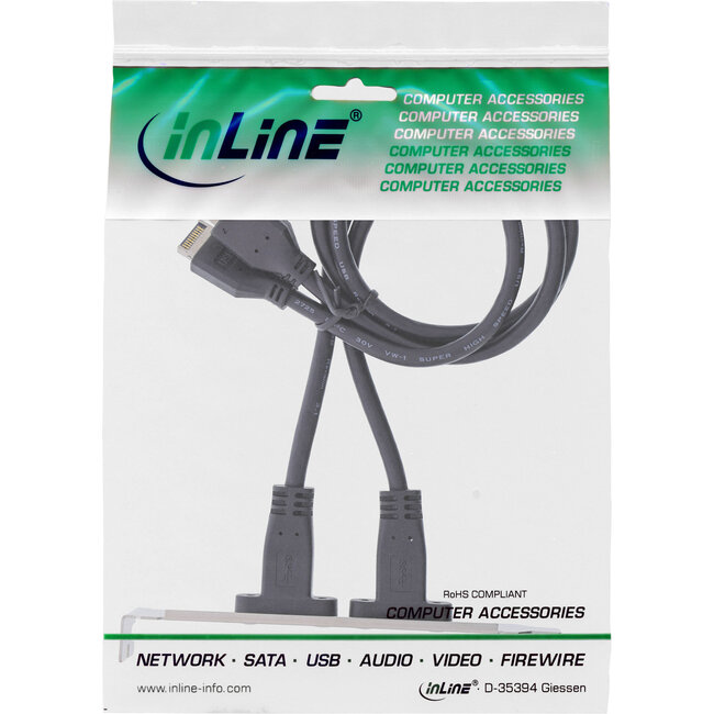 InLine® Slot bracket 2x USB-C naar USB 3.2 voorpaneel Key-A intern, 0,5m