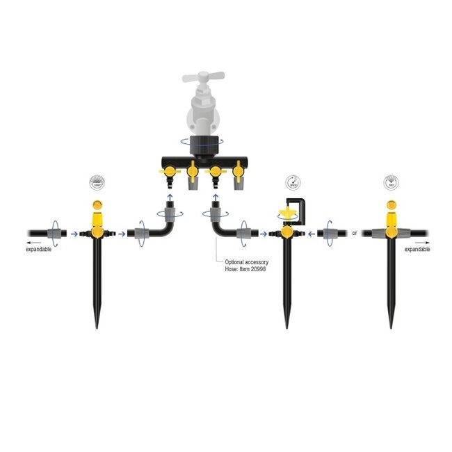 Delock T-shaped Sprinkler Connector Set with 90°, 180°, and 360° nozzles + 4-way manifold