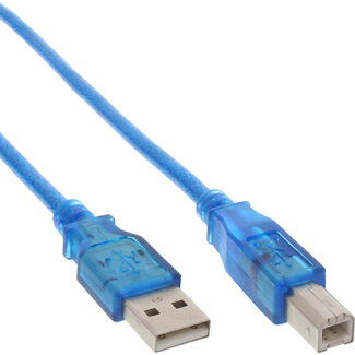InLine InLine® USB 2.0 kabel, A naar B, blauw-transparant, 3m