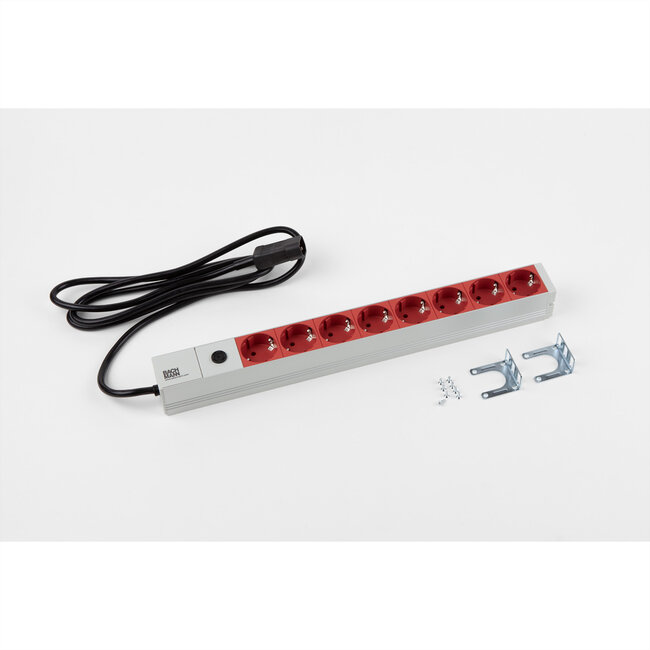 BACHMANN 19" stekkerdoos 8-voudig, 2300W, IEC320 C14 stekker, 8 m