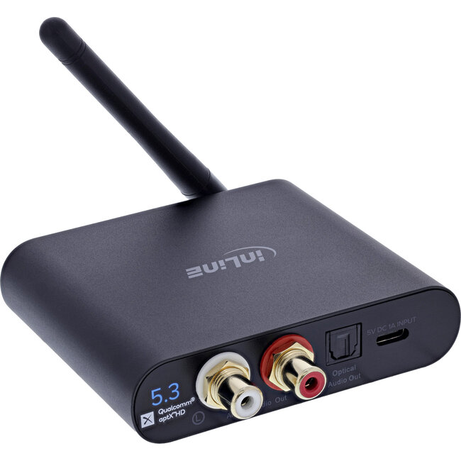 InLine® Bluetooth True Hi-Fi-audio-ontvanger, DAC, BT5.3, RCA + Toslink