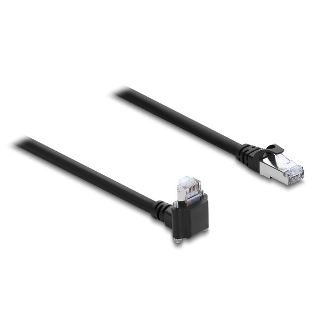 Delock GigE Camera Cable RJ45 plug 90° angled with screws, connector length 28 mm to RJ45 plug Cat.6 S/FTP 5 m black