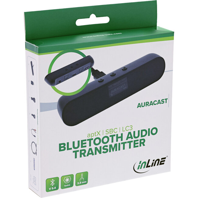 InLine® Bluetooth-audiozender, display, zender, BT5.4, Jack + Toslink