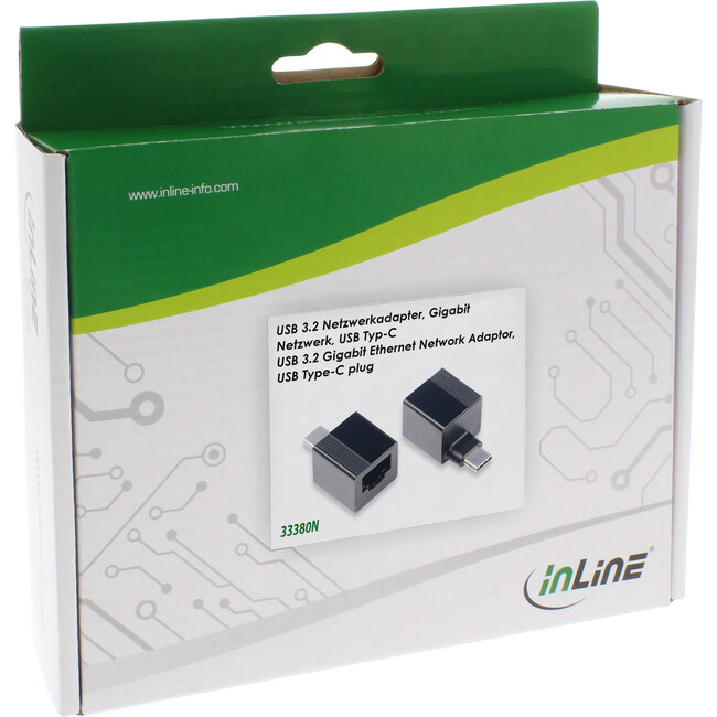 InLine® USB 3.2 naar 1Gb/s netwerkadapter, USB-C naar RJ45