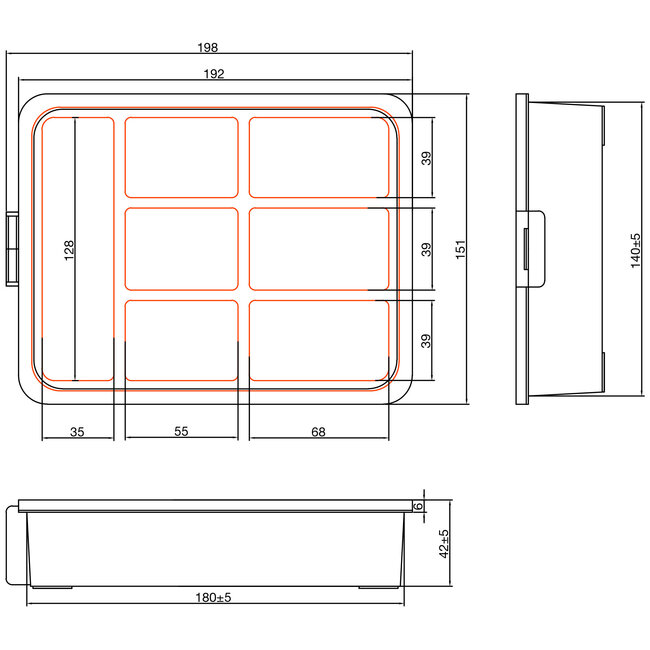 InLine® Kleine onderdelenbak, 7 compartimenten, afmetingen: 180x140x40mm, oranje
