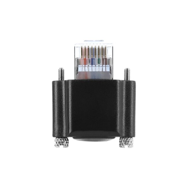 Delock GigE Camera Cable RJ45 plug 90° angled with screws, connector length 28 mm to RJ45 plug Cat.6 S/FTP 10 m black