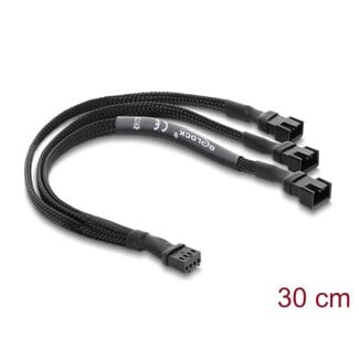 DeLOCK Delock Fan Cable Splitter 1 x 4 pin PWM female to male + 2 x 4 pin (3 pins connected) male with braided jacket 30 cm black