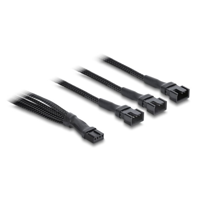Delock Fan Cable Splitter 1 x 4 pin PWM female to male + 2 x 4 pin (3 pins connected) male with braided jacket 30 cm black