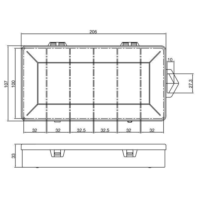 InLine® Kleine onderdelenbak, 6 compartimenten, afmetingen: 206x107x33mm