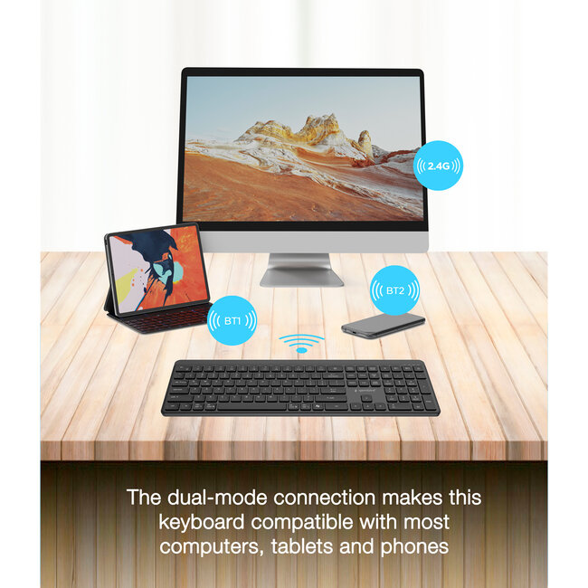 Dual-mode pro-business draadloos toetsenbord, 2.4G+BT, US-layout