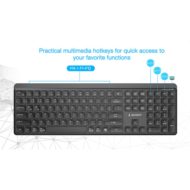 Dual-mode pro-business draadloos toetsenbord, 2.4G+BT, US-layout