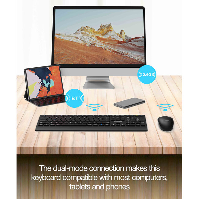 Dual-mode draadloze desktopset, 2.4G + BT, US-layout