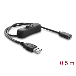 DeLOCK Delock USB power cable Type-A male to USB Type-C™ female with switch 0.5 m