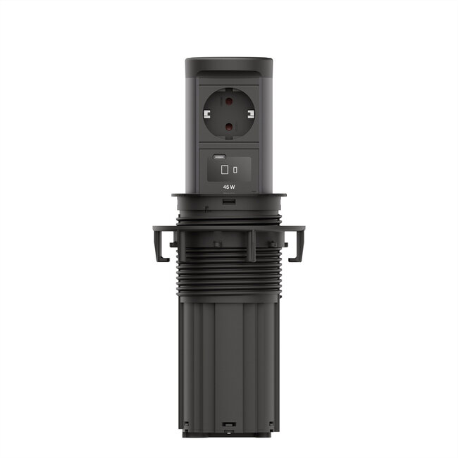 BACHMANN ELEVATOR2 1xCEE7/3 1xUSB C/C45W, Wireless Charger 15W RAL9005 0,5m IS
