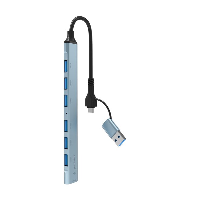7-poorts USB-hub (1x USB 3.2 + 6x USB 2.0), USB-A + USB-C, zilver