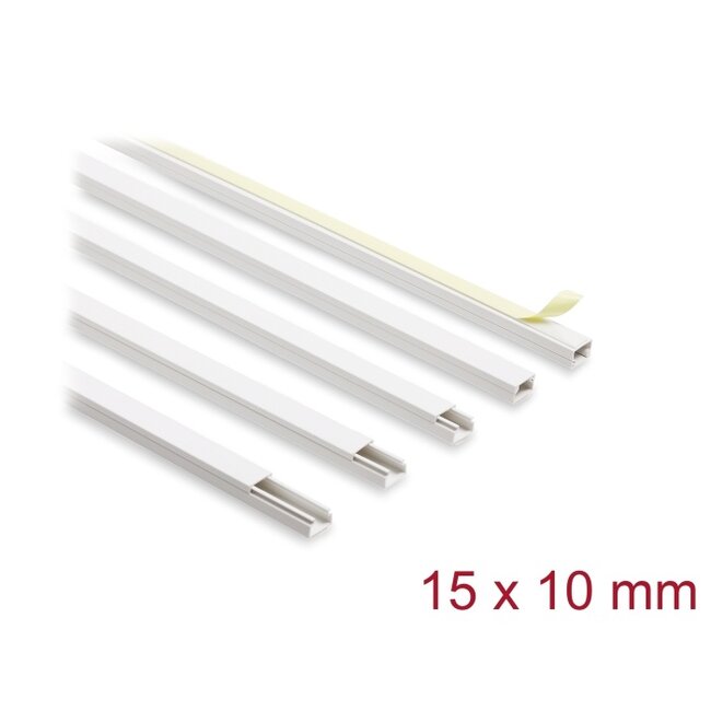 Delock Cable Duct self-adhesive with sliding cover 15 x 10 mm - length 1 m, pack of 5 pcs, white