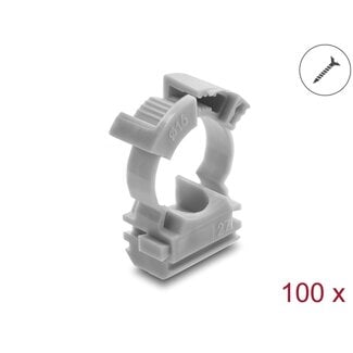 DeLOCK Delock Cable Conduit Holder with locking clip, screw-on for 16 mm cable protection sleeve, 100 pieces, grey