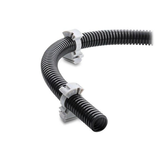 Delock Cable Conduit Holder with locking clip, screw-on for 16 mm cable protection sleeve, 100 pieces, grey