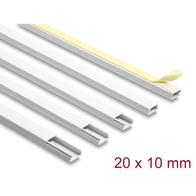 Delock Cable Duct self-adhesive with sliding cover 20 x 10 mm - length 1 m, pack of 5 pcs, white