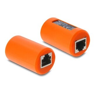DeLOCK Delock Adapter Coupler RJ45 jack to jack Cat.6A shielded with surge protection round orange
