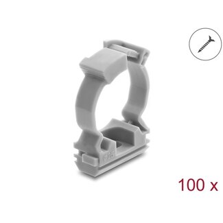 DeLOCK Delock Cable Conduit Holder with locking clip, screw-on for 25 mm cable protection sleeve, 100 pieces, grey