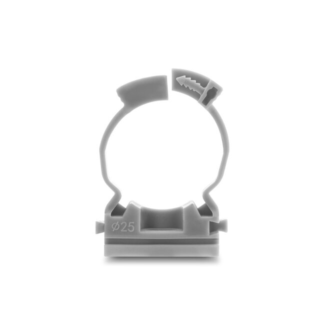Delock Cable Conduit Holder with locking clip, screw-on for 25 mm cable protection sleeve, 100 pieces, grey