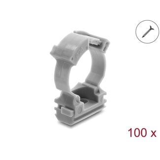DeLOCK Delock Cable Conduit Holder with locking clip, screw-on for 20 mm cable protection sleeve, 100 pieces, grey