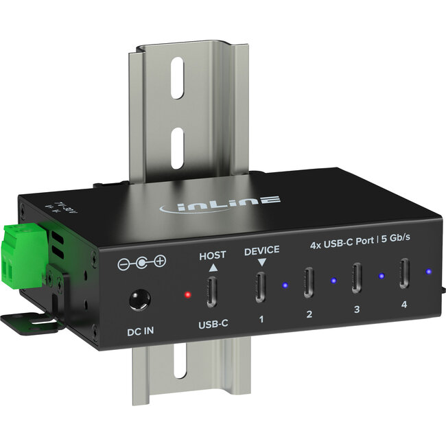 InLine® USB 3.2 Gen.1 industriële hub, USB-C, 4-poorts, met voeding