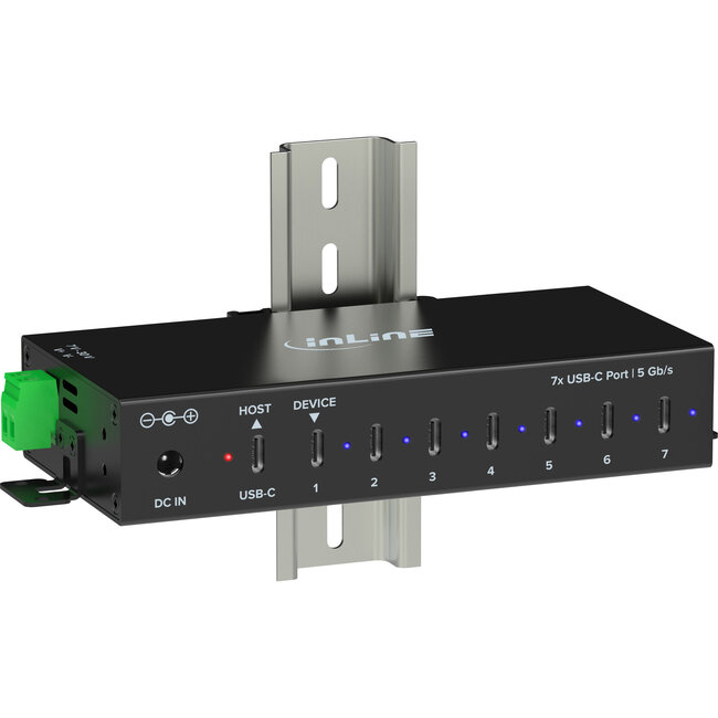 InLine® USB 3.2 Gen.1 industriële hub, USB-C, 7-poorts, met voeding