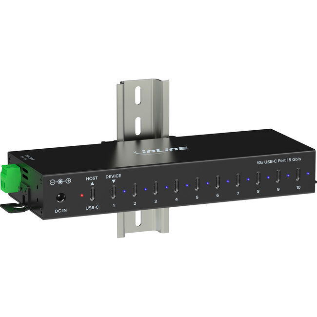 InLine® USB 3.2 Gen.1 industriële hub, USB-C, 10-poorts, met voeding