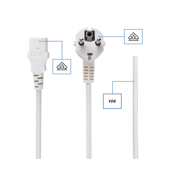 Netsnoer (C13), 0,75 mmÂ², 10 A. 1,8 m, wit