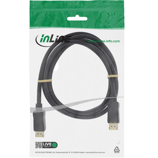 InLine® DisplayPort 2.1-kabel, UHBR20 80 Gb/s, zwart, 2m