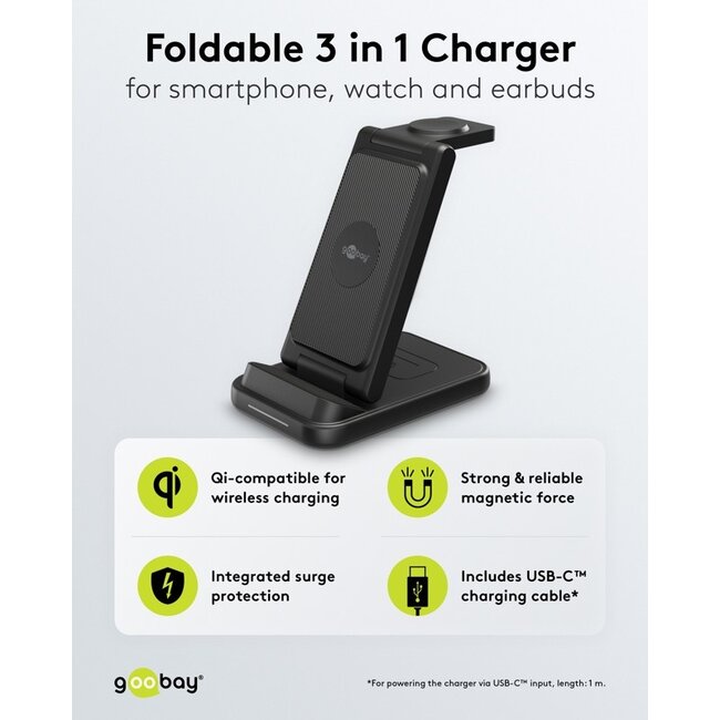 Goobay 3-in-1 draadloze Qi lader | 22,5W